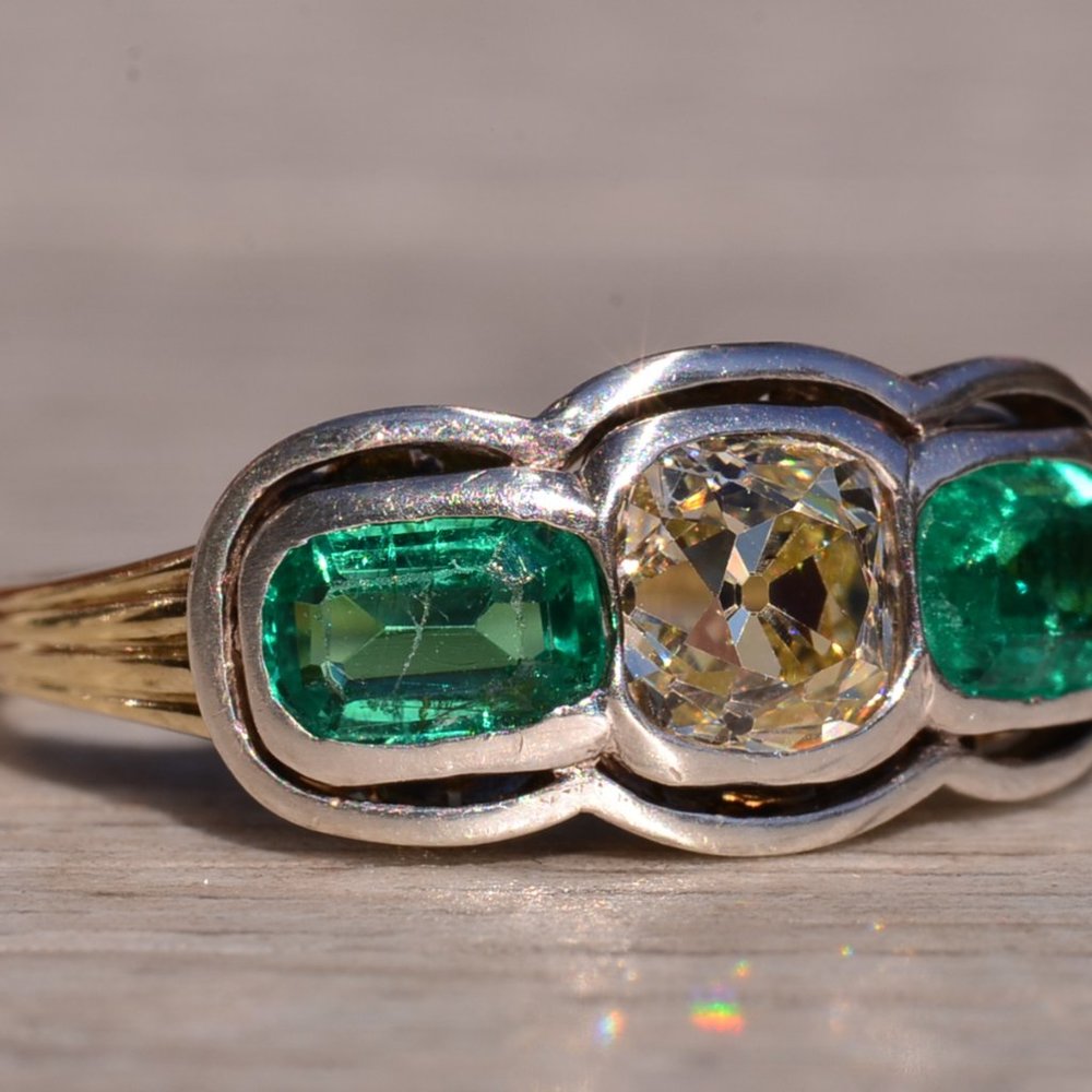 Antique Platinum Topped Engagement Ring with Old Mine Cushion Cut Diamond - Picture 6 of 11